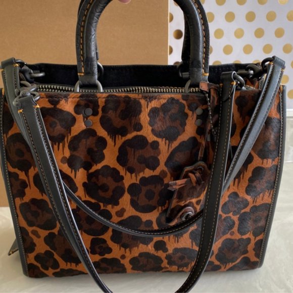 NWT COACH ROGUE WILD BEAST CALF HAIR LEOPARD PRINT 54554